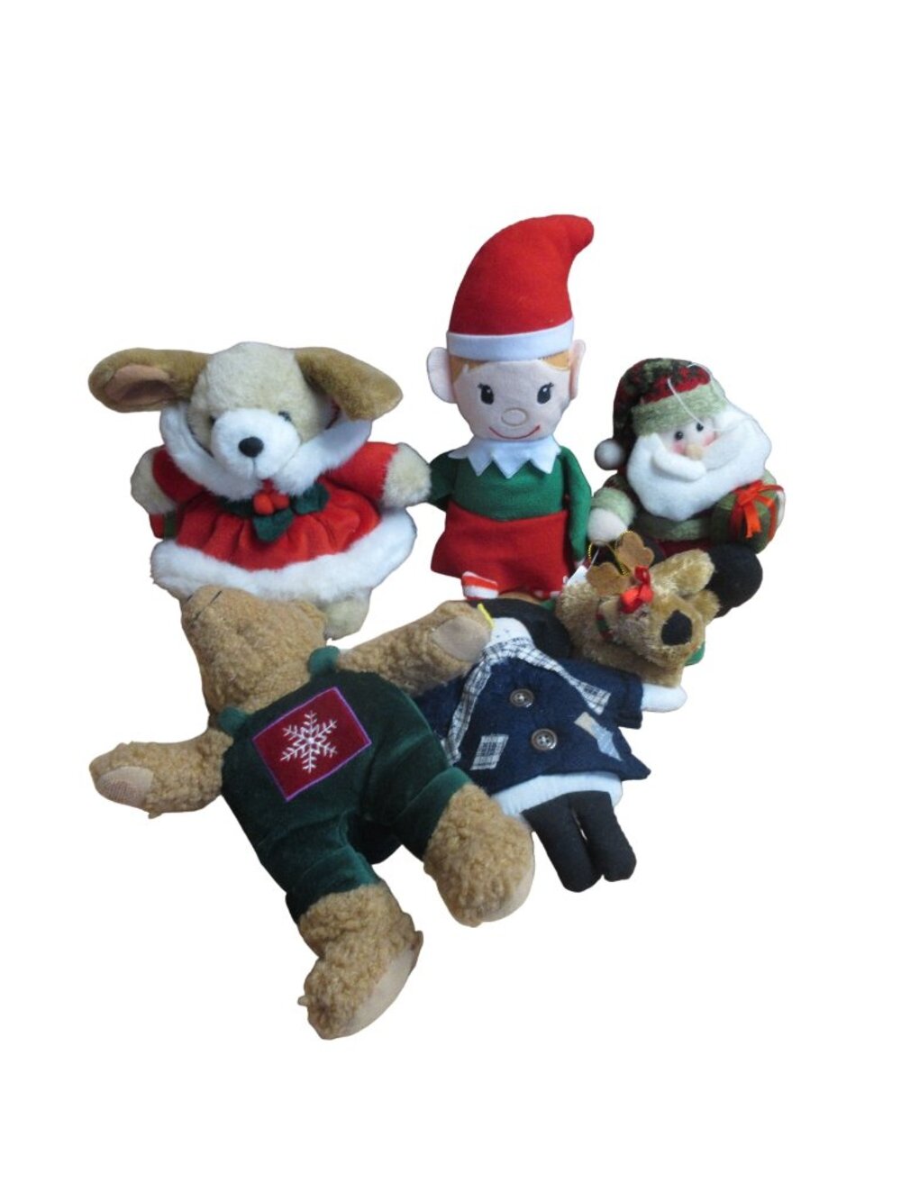 Lot of 6 - Christmas Plush Toys & Ornaments - Elf Bear Santa Snowman